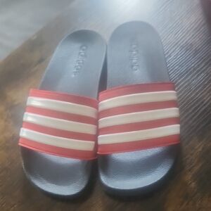 Adidas Red and White Slide Sandals